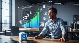 Person reviewing a productivity indicators chart with automation tools